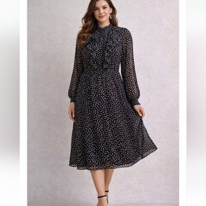 Mango Black & White Polka Dot Ruffle Long Sleeve Dress | Size 4